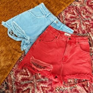 ROLLA'S - Bundle of Two High Rise Slim Dusters Vibrant Red Light Blue Shorts 26